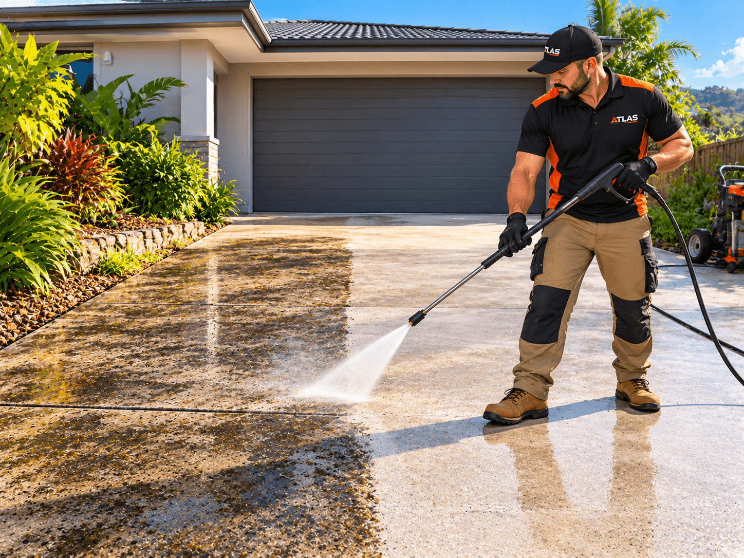 Concrete surface being cleaned before sealing
